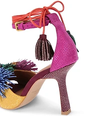 Kurt Geiger London Suede Embellished Pom-Pom Tassel Ankle Wrap Dress Sandals