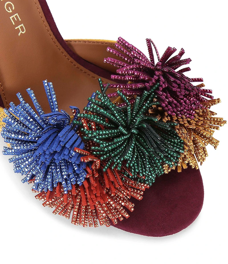 Kurt Geiger London Suede Embellished Pom-Pom Tassel Ankle Wrap Dress Sandals