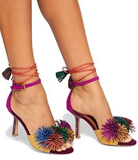 Kurt Geiger London Suede Embellished Pom-Pom Tassel Ankle Wrap Dress Sandals