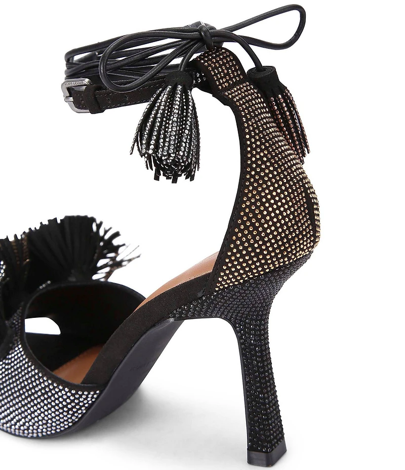 Kurt Geiger London Suede Embellished Pom-Pom Tassel Ankle Wrap Dress Sandals