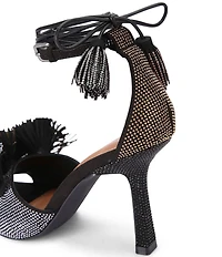 Kurt Geiger London Suede Embellished Pom-Pom Tassel Ankle Wrap Dress Sandals