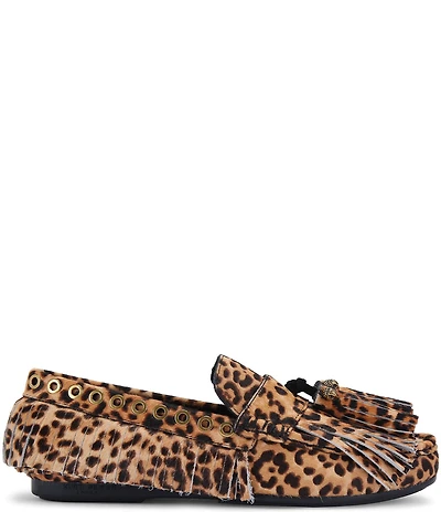 Kurt Geiger London Tassel Leopard Calf Hair Fringe Moccasin Loafers