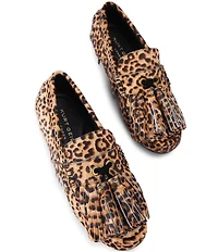 Kurt Geiger London Tassel Leopard Calf Hair Fringe Moccasin Loafers