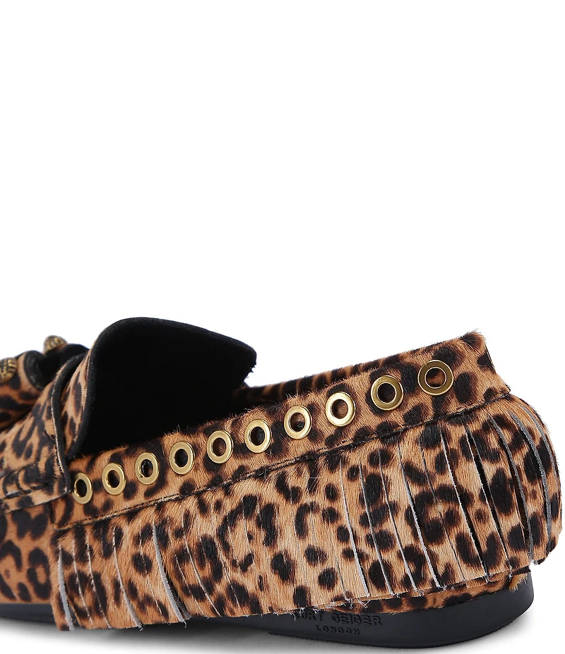 Kurt Geiger London Tassel Leopard Calf Hair Fringe Moccasin Loafers