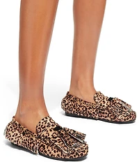 Kurt Geiger London Tassel Leopard Calf Hair Fringe Moccasin Loafers