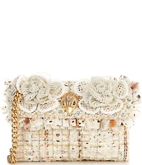 Kurt Geiger London Mini Kensington Floral Applique Pearl Tweed Crossbody Bag