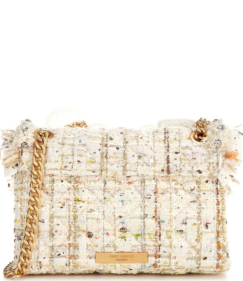 Kurt Geiger London Mini Kensington Floral Applique Pearl Tweed Crossbody Bag