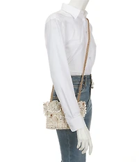 Kurt Geiger London Mini Kensington Floral Applique Pearl Tweed Crossbody Bag