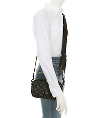 Kurt Geiger London Two Zip Kensington Drench Black Quilted Leather Small Camera Crossbody Bag