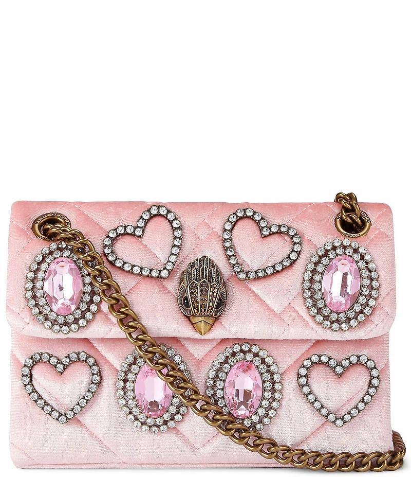 Kurt Geiger London Velvet Mini Kensington Rhinestoned Heart Convertible Crossbody Bag