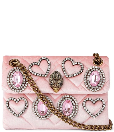 Kurt Geiger London Velvet Mini Kensington Rhinestoned Heart Convertible Crossbody Bag