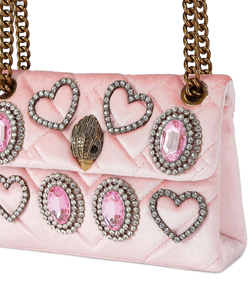 Kurt Geiger London Velvet Mini Kensington Rhinestoned Heart Convertible Crossbody Bag