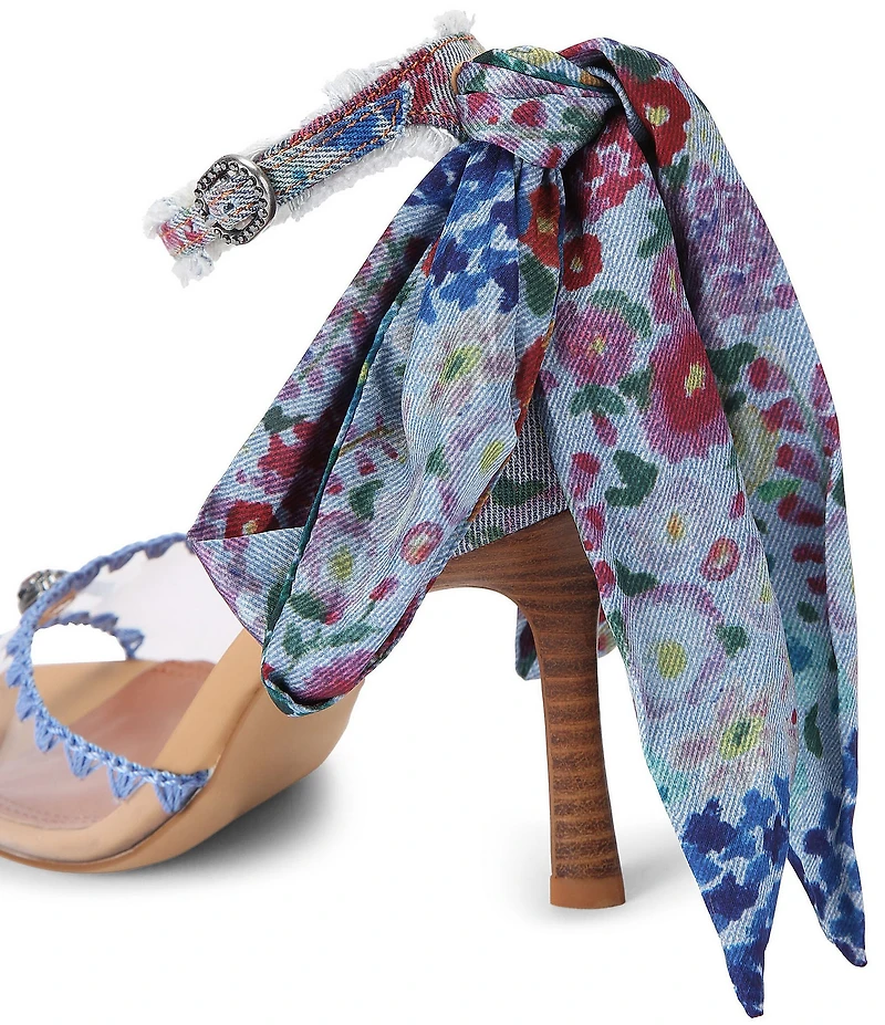 Kurt Geiger London Vinyl Floral Printed Ankle Tie Eagle Ornament Dress Sandals