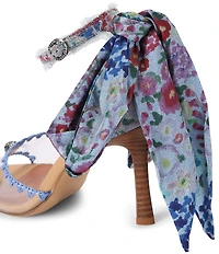 Kurt Geiger London Vinyl Floral Printed Ankle Tie Eagle Ornament Dress Sandals