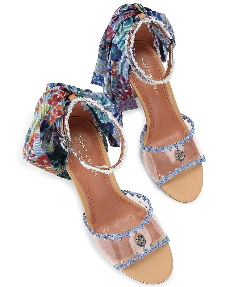 Kurt Geiger London Vinyl Floral Printed Ankle Tie Eagle Ornament Dress Sandals