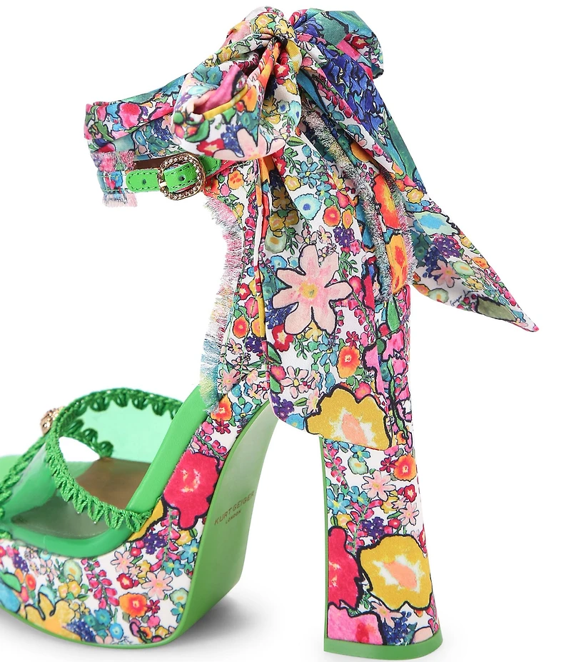 Kurt Geiger London Vinyl Floral Printed Ankle Tie Platform Dress Sandals