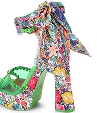 Kurt Geiger London Vinyl Floral Printed Ankle Tie Platform Dress Sandals