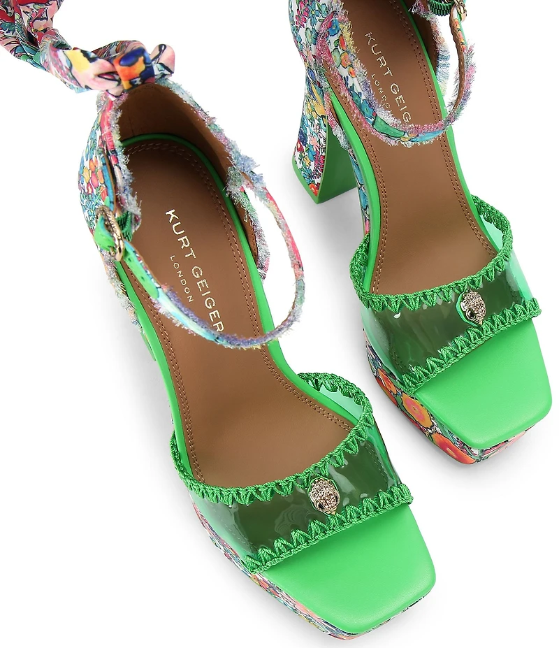 Kurt Geiger London Vinyl Floral Printed Ankle Tie Platform Dress Sandals