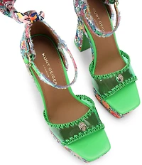 Kurt Geiger London Vinyl Floral Printed Ankle Tie Platform Dress Sandals