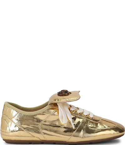 Kurt Geiger London Wembley Gold Metallic Leather Lace Up Sneakers