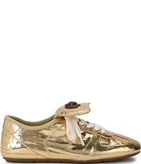 Kurt Geiger London Wembley Gold Metallic Leather Lace Up Sneakers
