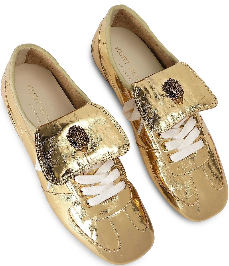 Kurt Geiger London Wembley Gold Metallic Leather Lace Up Sneakers