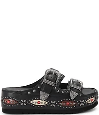 Kurt Geiger London Western Buckle Stud Slide Leather Flatform Sandals