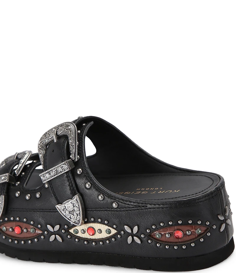 Kurt Geiger London Western Buckle Stud Slide Leather Flatform Sandals