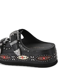 Kurt Geiger London Western Buckle Stud Slide Leather Flatform Sandals