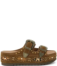 Kurt Geiger London Western Buckle Stud Slide Suede Flatform Sandals