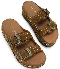 Kurt Geiger London Western Buckle Stud Slide Suede Flatform Sandals