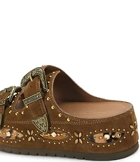 Kurt Geiger London Western Buckle Stud Slide Suede Flatform Sandals