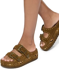 Kurt Geiger London Western Buckle Stud Slide Suede Flatform Sandals