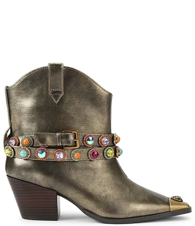 Kurt Geiger London Leather Western Flair Regent Jewel Strap Ornament Booties