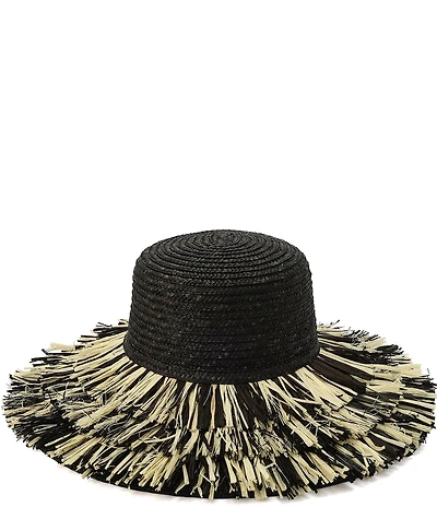 Kurt Geiger London Woven Straw Fringe Layered Brim Sun Hat