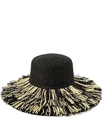 Kurt Geiger London Woven Straw Fringe Layered Brim Sun Hat