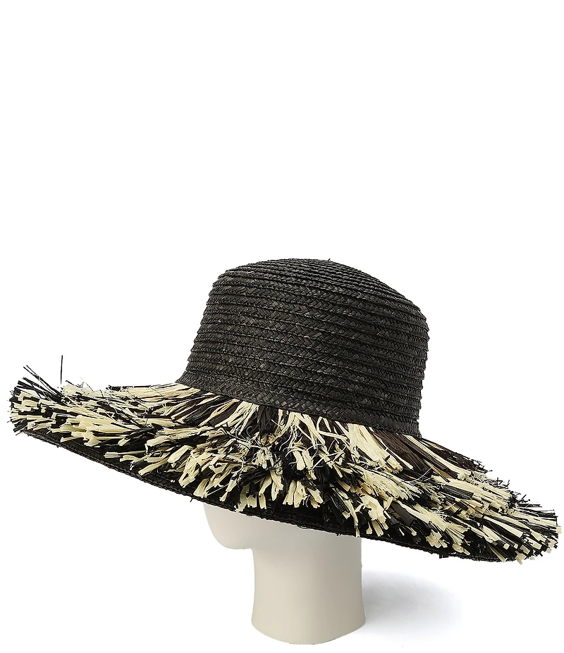 Kurt Geiger London Woven Straw Fringe Layered Brim Sun Hat