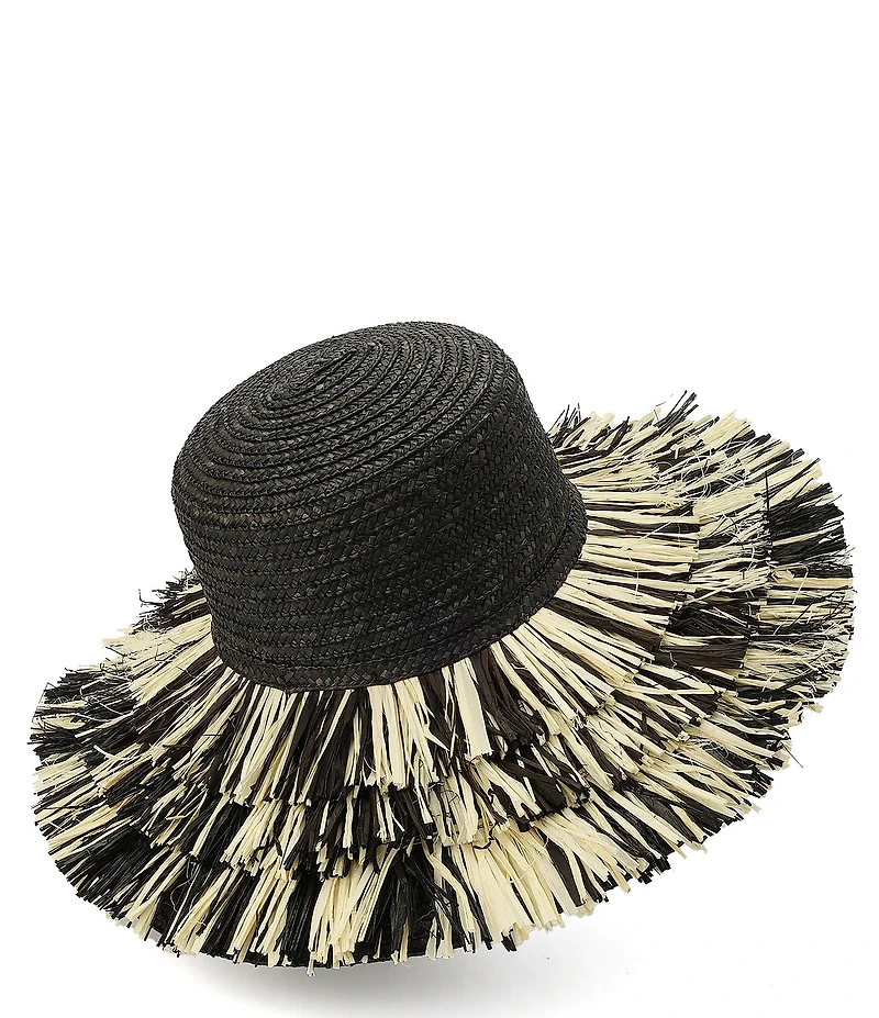 Kurt Geiger London Woven Straw Fringe Layered Brim Sun Hat