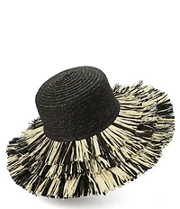 Kurt Geiger London Woven Straw Fringe Layered Brim Sun Hat