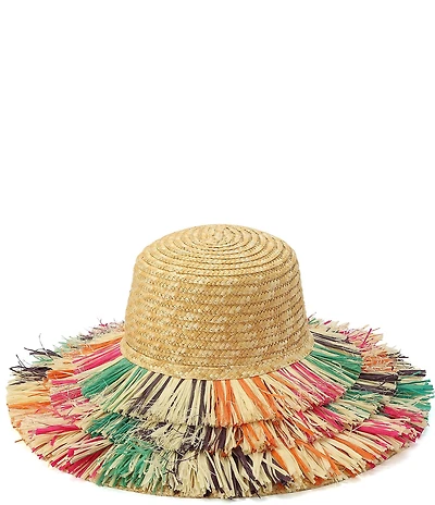 Kurt Geiger London Woven Straw Fringe Layered Brim Sun Hat