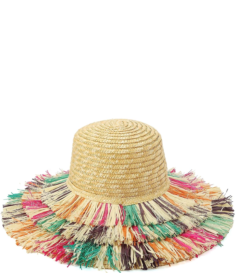Kurt Geiger London Woven Straw Fringe Layered Brim Sun Hat