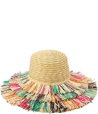 Kurt Geiger London Woven Straw Fringe Layered Brim Sun Hat