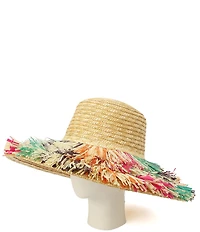 Kurt Geiger London Woven Straw Fringe Layered Brim Sun Hat