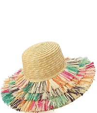 Kurt Geiger London Woven Straw Fringe Layered Brim Sun Hat