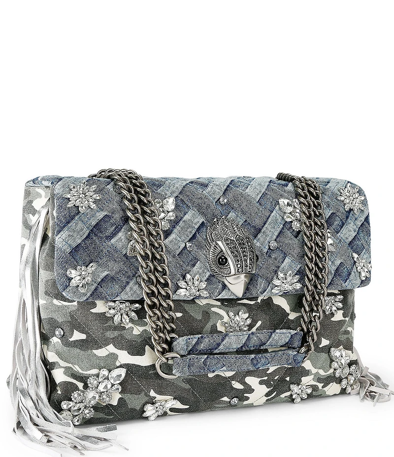 Kurt Geiger London XXL Crystal Kensington Denim Camo Crossbody Shoulder Bag