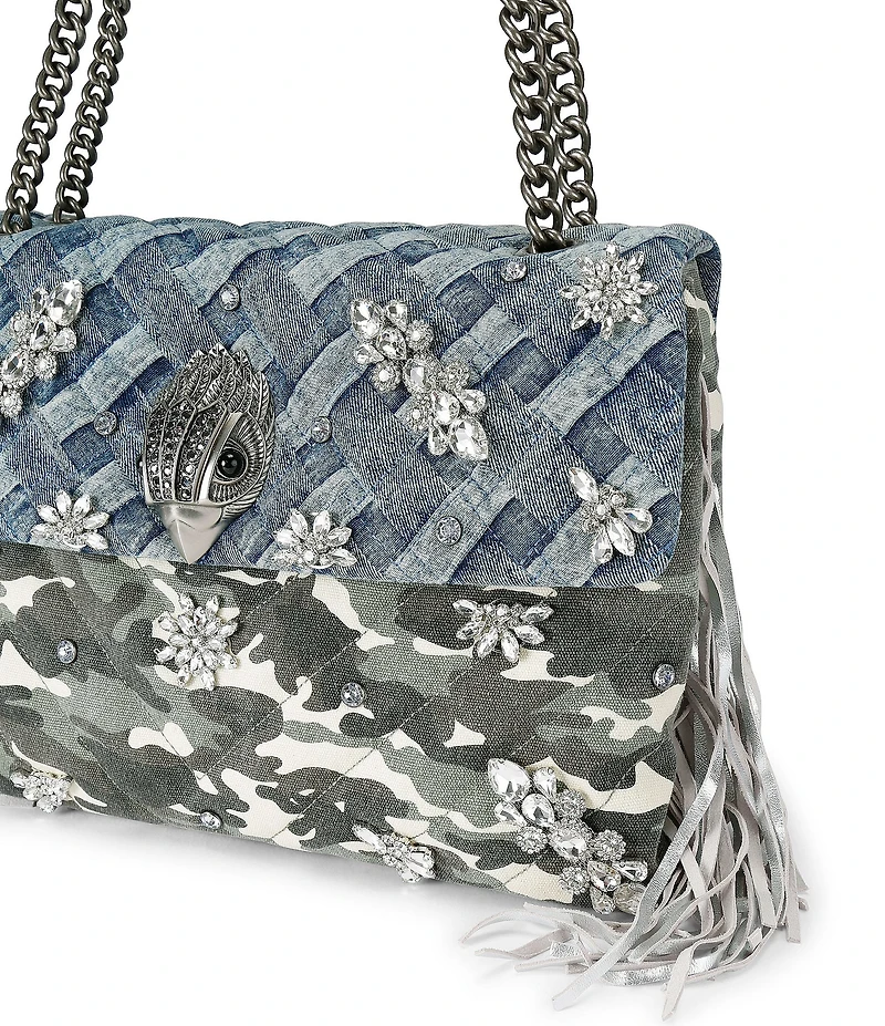 Kurt Geiger London XXL Crystal Kensington Denim Camo Crossbody Shoulder Bag