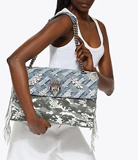 Kurt Geiger London XXL Crystal Kensington Denim Camo Crossbody Shoulder Bag