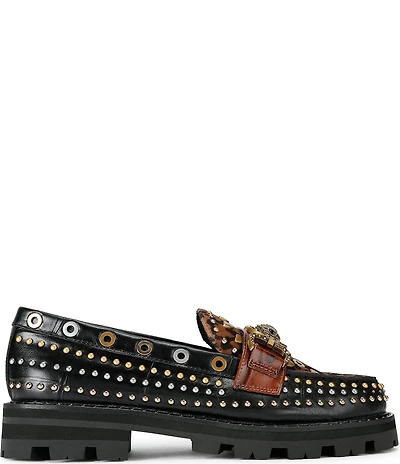 Kurt Geiger Mansion Patent Leather and Suede Studded Bit Buckle Loafers