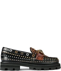 Kurt Geiger Mansion Patent Leather and Suede Studded Bit Buckle Loafers