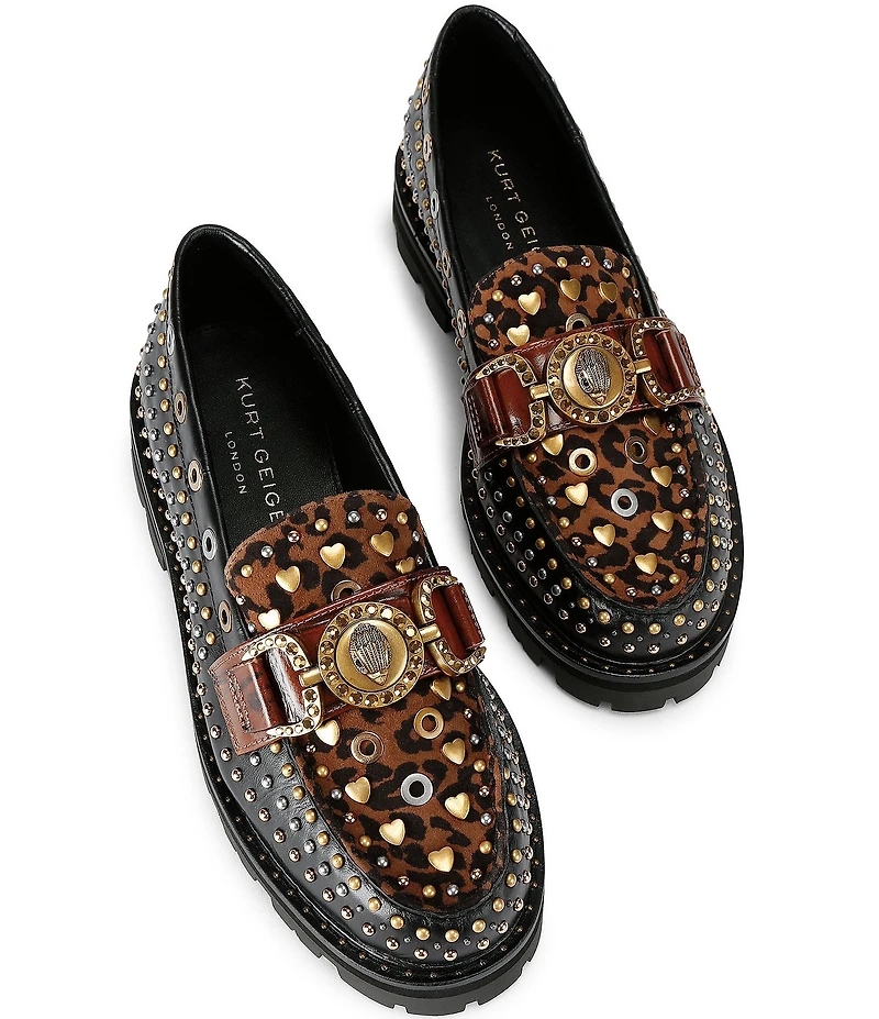 Kurt Geiger Mansion Patent Leather and Suede Studded Bit Buckle Loafers
